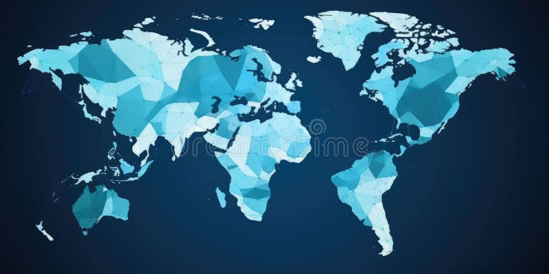 World map in low poly design with network lines on a dark background. AIG35. royalty free stock image