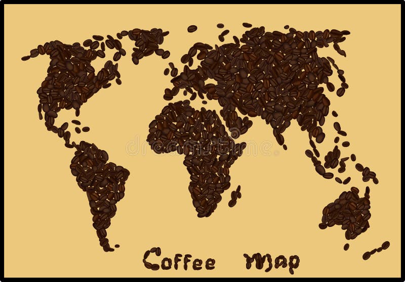 World Map Made of Coffee Beans on Beige Background Stock Vector