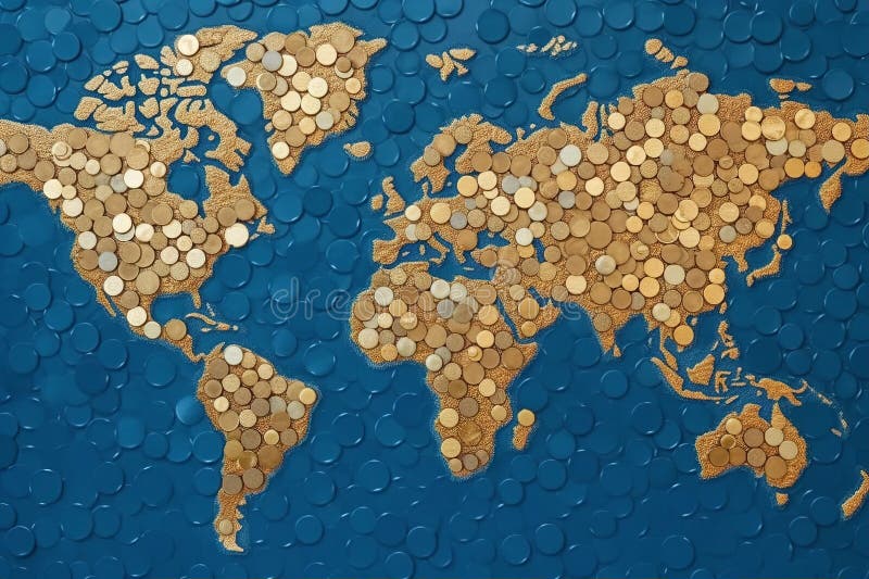 The World Map is Made Up of Many Gold Coins. Stock Illustration ...