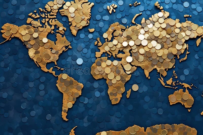 The World Map is Made Up of Many Gold Coins. Stock Illustration ...