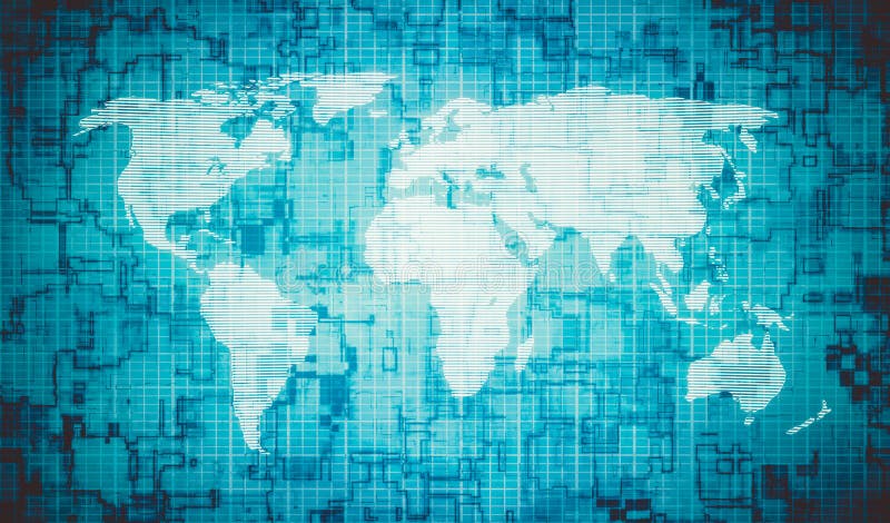 World map in modern tech blueprint style vector illustration