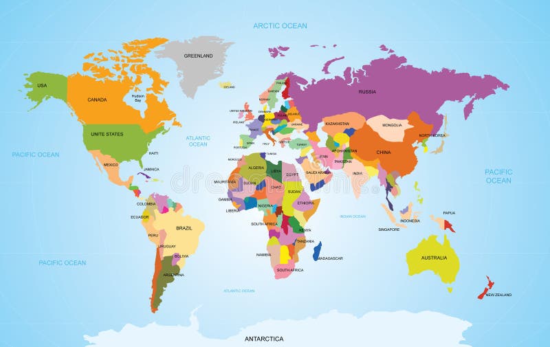 World Map with Names of Countries and Oceans. Travel Agency Stock ...