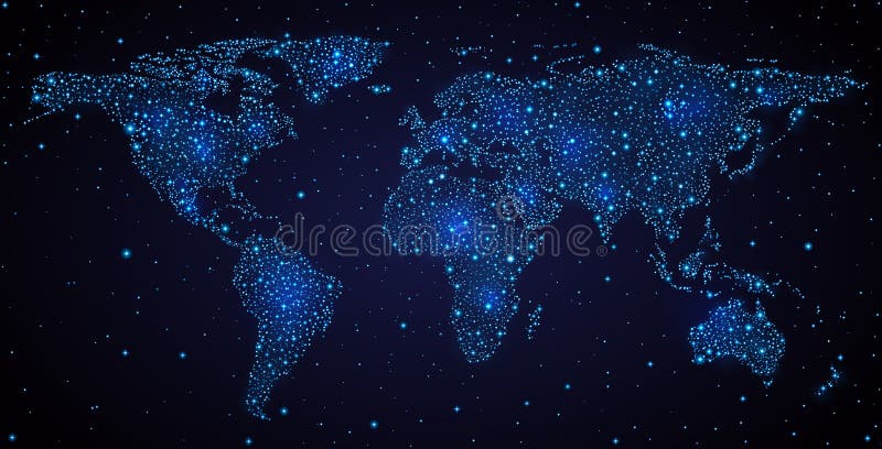 World map in night sky