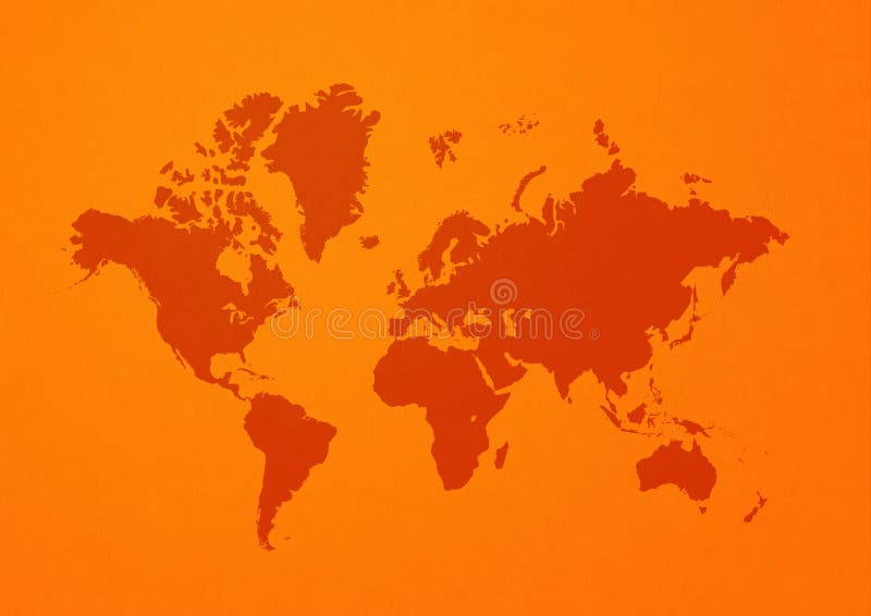 World Map On Orange Wall Background Stock Illustration Illustration