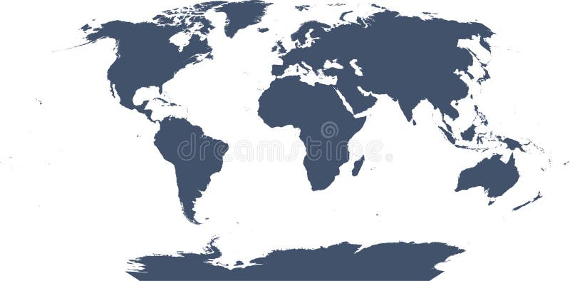 World map with outline in World Eckert V coordinate system stock illustration