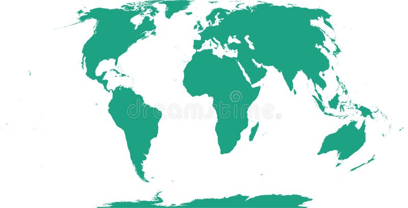 World map with outline in World Eckert VI coordinate system stock illustration