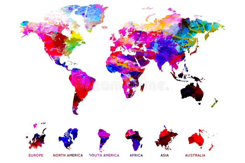 World map painted with watercolor.