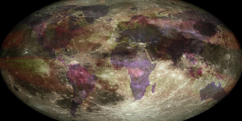 Map A Planet Moon World Map Projection Of The Onto The Surface Of The Moon, Concept Of  Dividing The Moon Between Countries Stock Photo - Image Of Planet, Nasa:  199663934