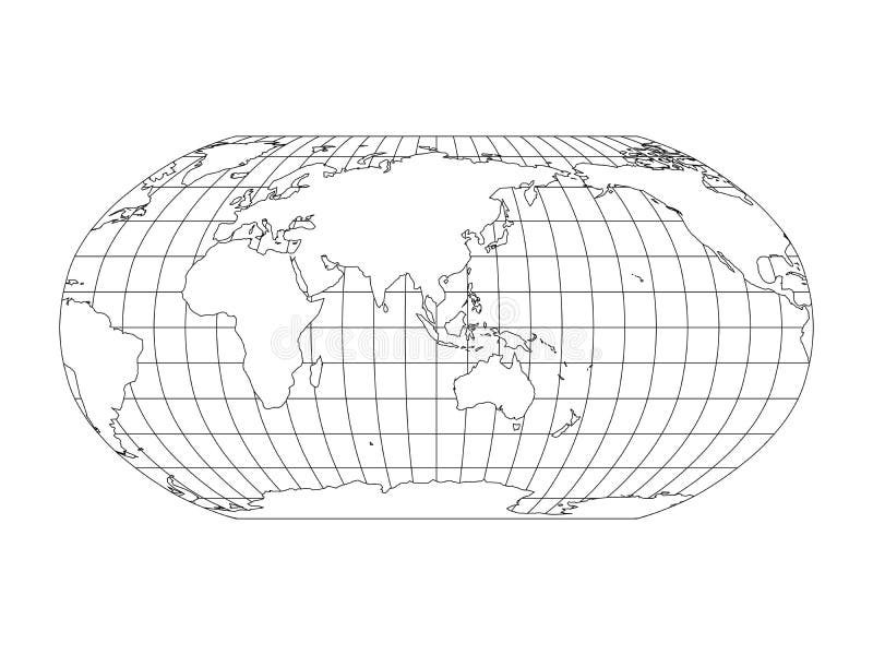 World Map In Robinson Projection With Meridians And Parallels Grid