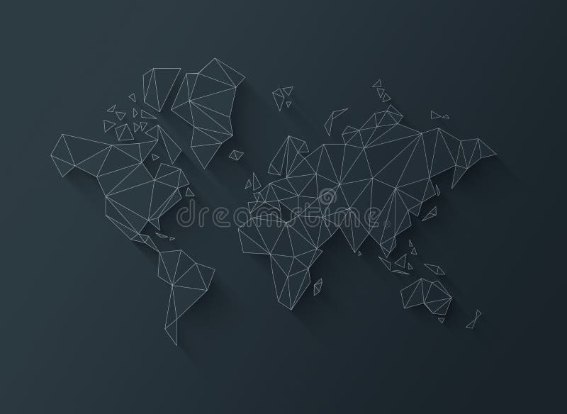 World Map Shape Made Of Polygons 3d Illustration On A Black Background