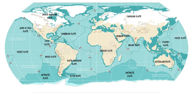 World Map Showing Tectonic Plates Boundaries Stock Vector ...