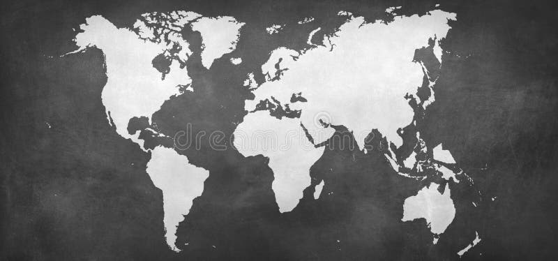 World Map Silhouette at Grey Background - Illustration Stock