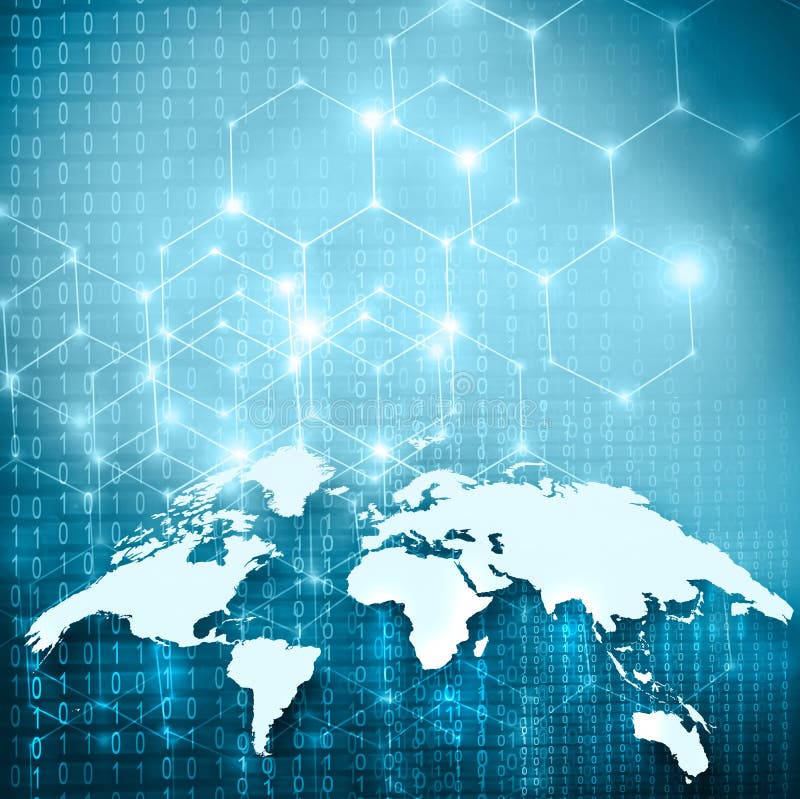 download world map on a technological background glowing lines symbols of the internet radio