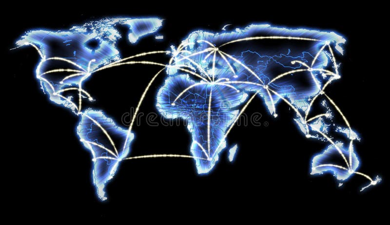 World Map Telecommunications Internet Network. Showing connections World Map Telecommunications Internet Network. Showing connections