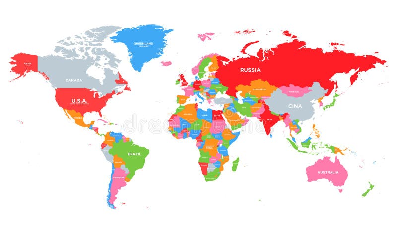 Flat Earth Map With Names Of Countries Color Political World Map Illustration. Stock Illustration - Illustration  Of Globe, Land: 166729295