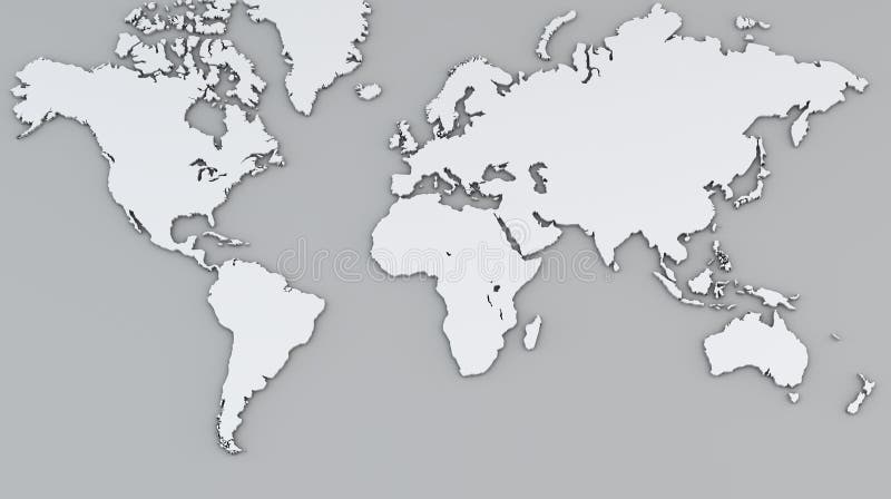 World Map, White Geographical Map on a Grey Background Stock