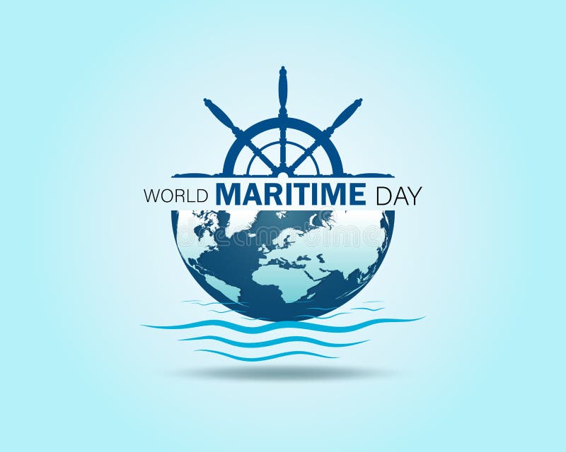 World Maritime Day with World Map and Ship Wheel Symbol Stock ...