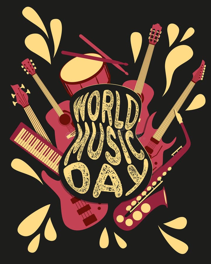 World Music Day Design Guitars and Instruments Illustration Stock