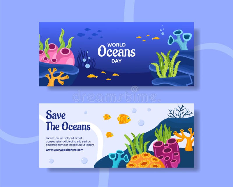 World oceans dia horizontal banner desenho desenhado modelos desenhados em segundo plano ilustração