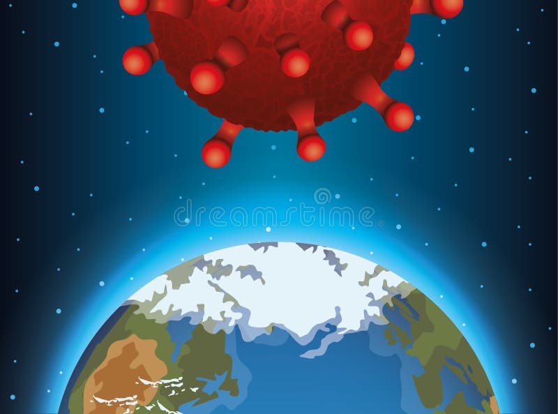 World planet earth with covid19 particle stock illustration