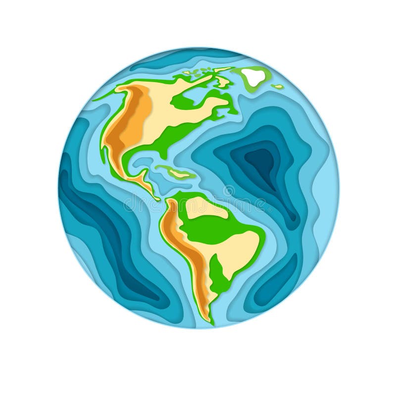 World planet. Earth in 3d paper cut style design. Vector illustration stock illustration