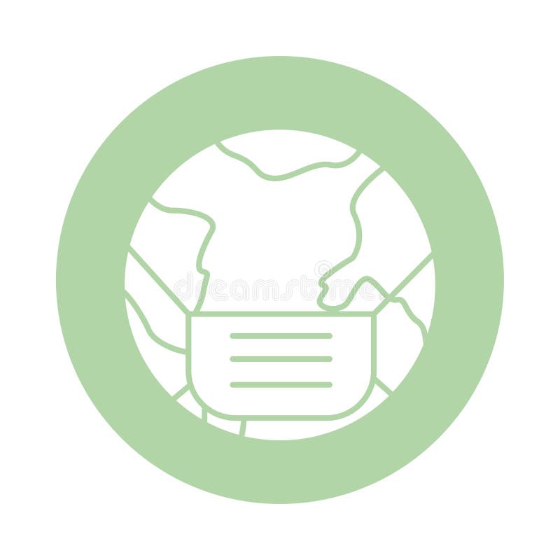 World planet with face mask accessory block silhouette style vector illustration