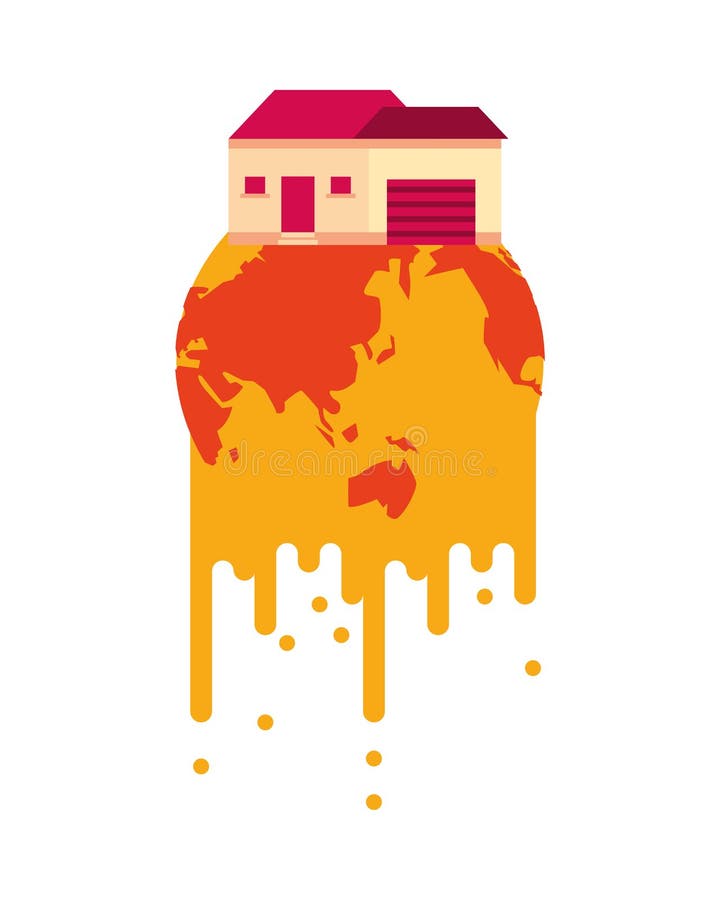 World planet melting global warming with house royalty free illustration