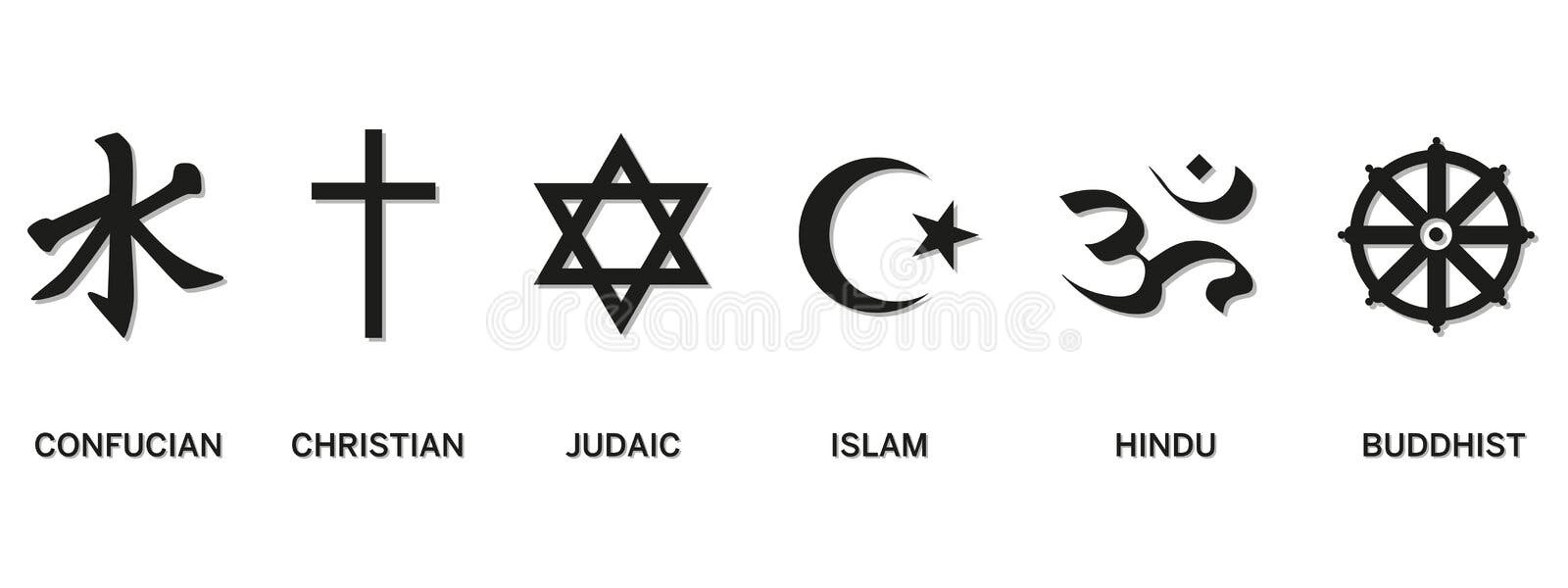 World Religion Symbols - Christianity, Islam, Hinduism, Confucian ...