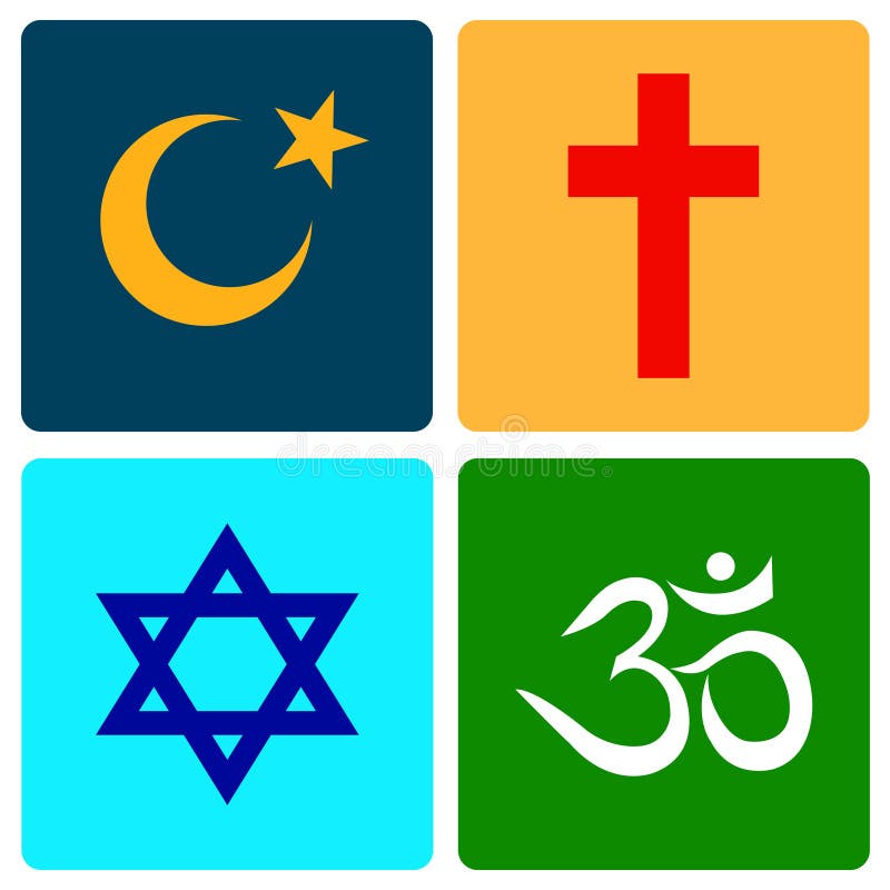 World religion symbols - Christianity, Islam, Hinduism and Judaism