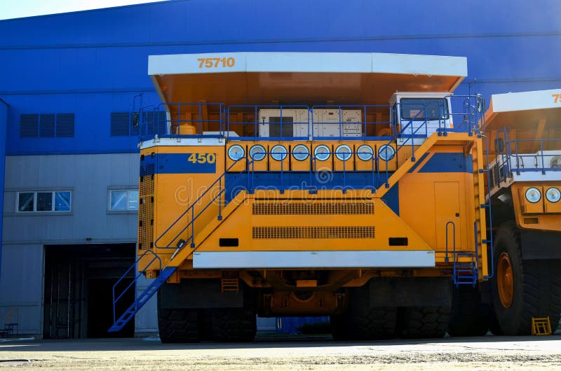 The world\'s biggest truck with electric drive system consisting of four electric motors. Mining two-axle all-wheel-drive dump royalty free stock photography
