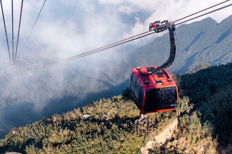 The world`s longest electric cable car go to Fansipan mountain peak the highest mountain in Indochina, Backdrop Beautiful view