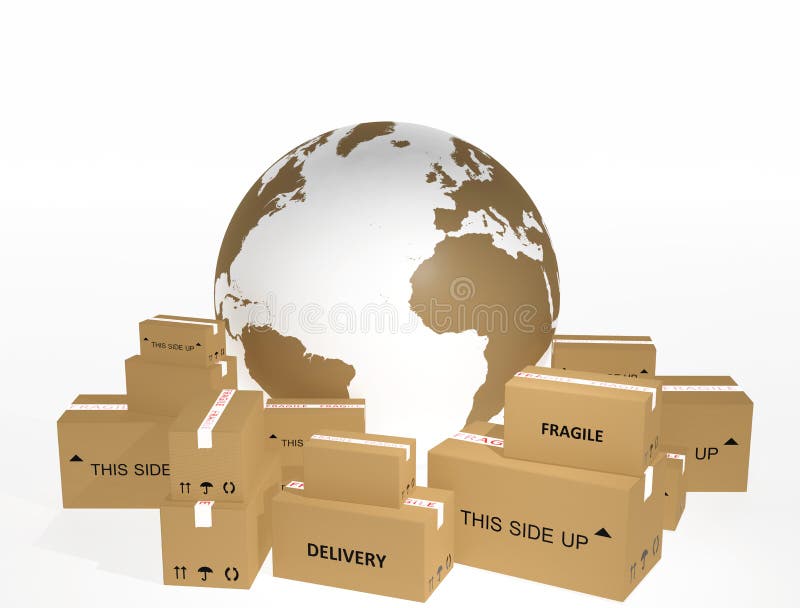 Shipping cardboard and globe on white backgroind. Shipping cardboard and globe on white backgroind