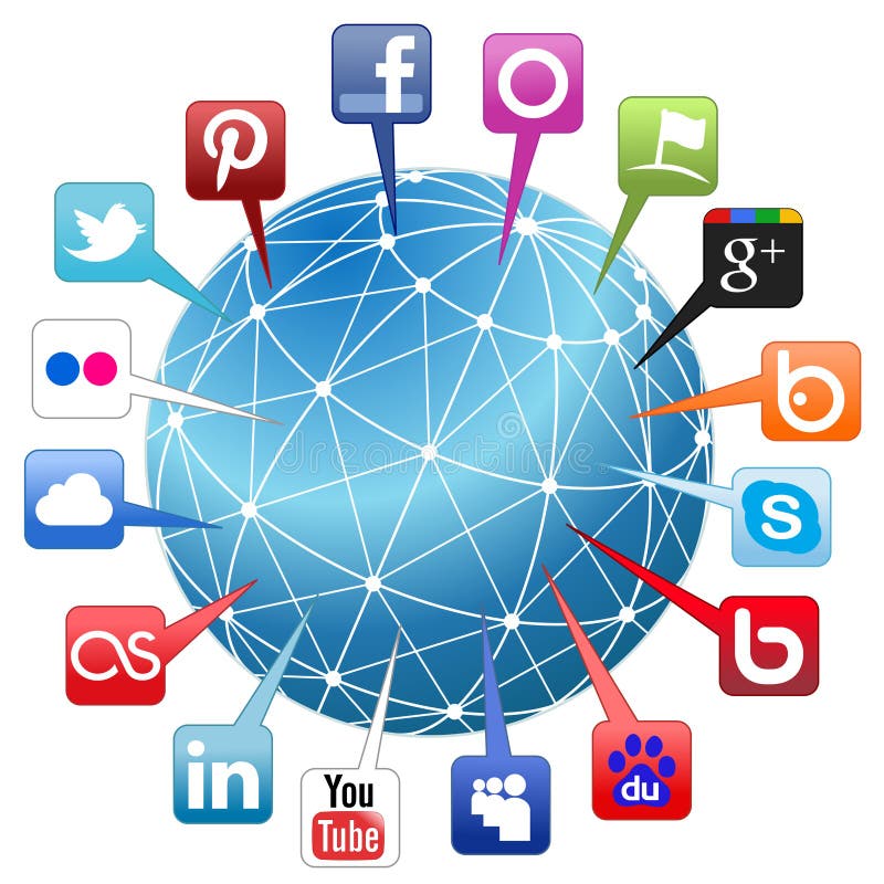 Worldwide network surrounded by famous social network and search engines logos isolated on white background. Eps file is available. Worldwide network surrounded by famous social network and search engines logos isolated on white background. Eps file is available.