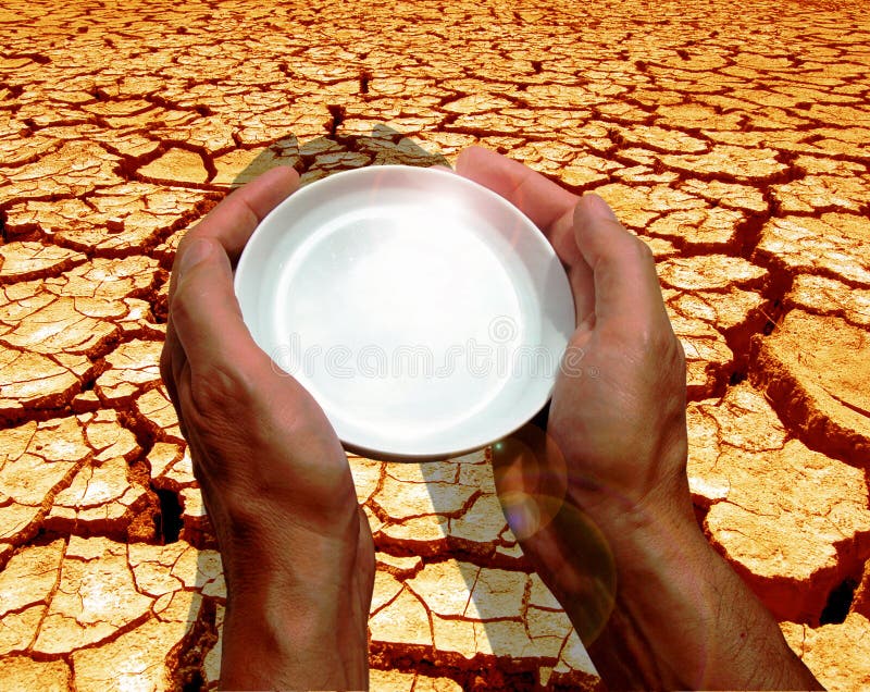 Foto composita rappresentante del riscaldamento globale, il cambiamento climatico e la scarsità di acqua potabile per gran parte delle terre popolazione.