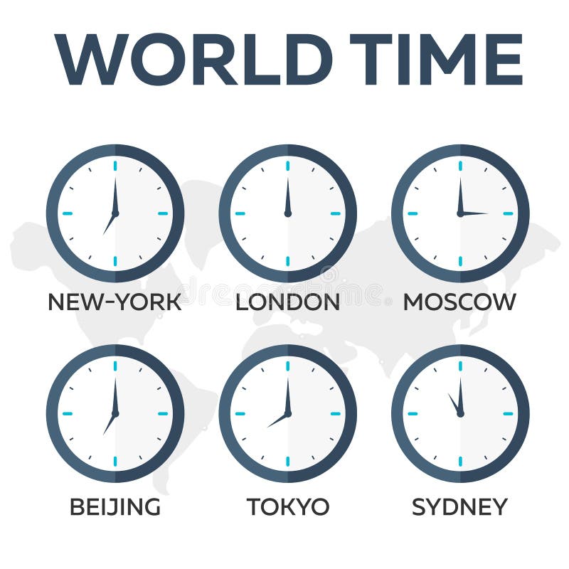 World time. Watch. Time zones. Vector flat illustration. stock illustration