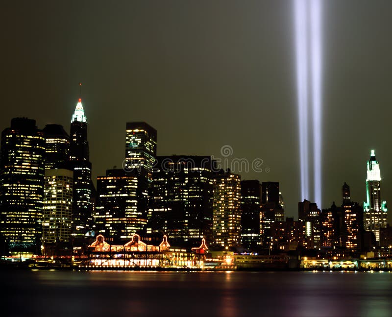 World Trade Center Light Beams. 9-11 royalty free stock image
