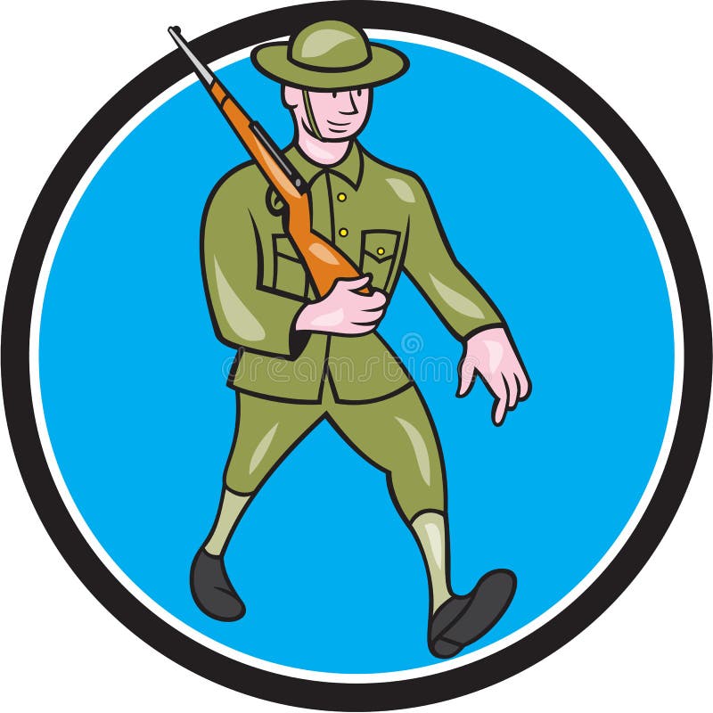 World War One Soldier British Marching Circle Cartoon