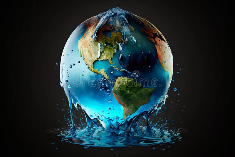 World water day. Planet earth in the shape of a water drop. Concept of environmental preservation and water saving. Generative Ai vector illustration