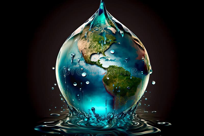 World water day, Planet earth in the shape of a water drop. Concept of environmental preservation and water saving, Generative Ai vector illustration