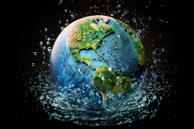 World water day, Planet earth in the shape of a water drop. Concept of environmental preservation and water saving, Generative Ai vector illustration