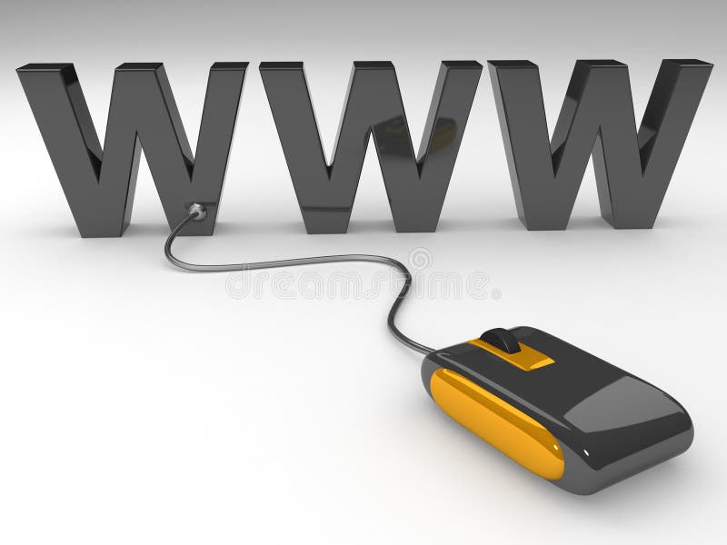 Mouse connected to www world wide web internet 3d illustration. World wide web computer illustrations