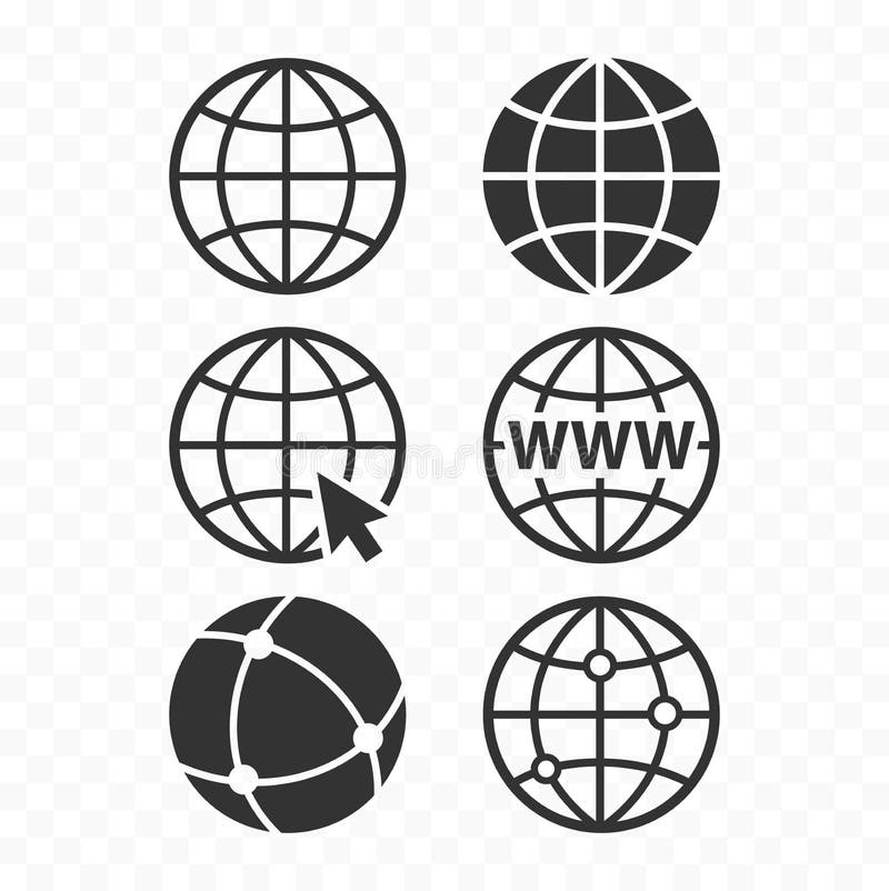 World wide web concept globe icon set. Planet web symbol set. Globe icons vector illustration