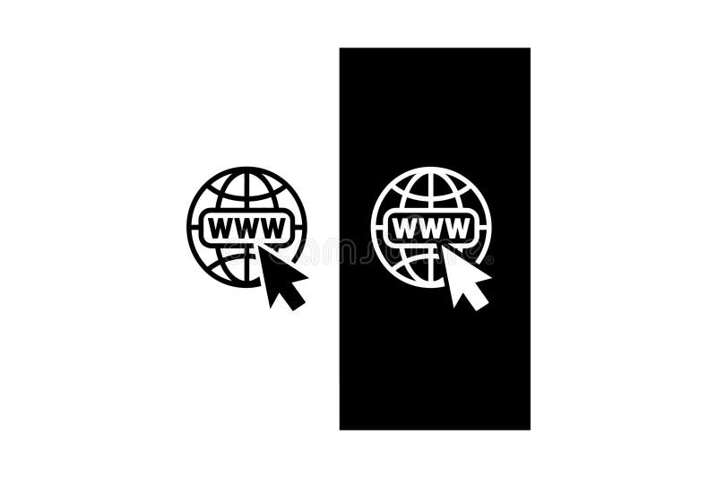 An icon representing the World Wide Web with a globe and a cursor, shown in both black and white versions. World wide web computer vectors