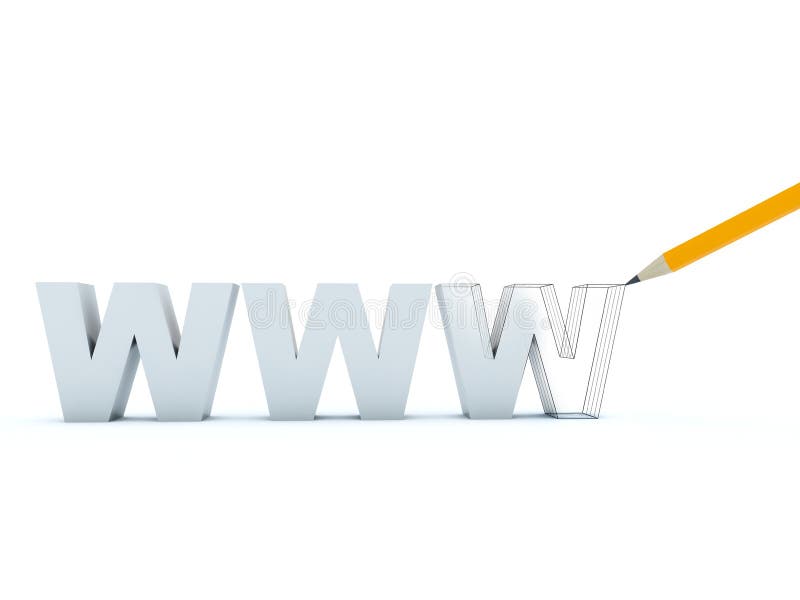 World wide web sign with yellow pencil. World wide web computer illustrations