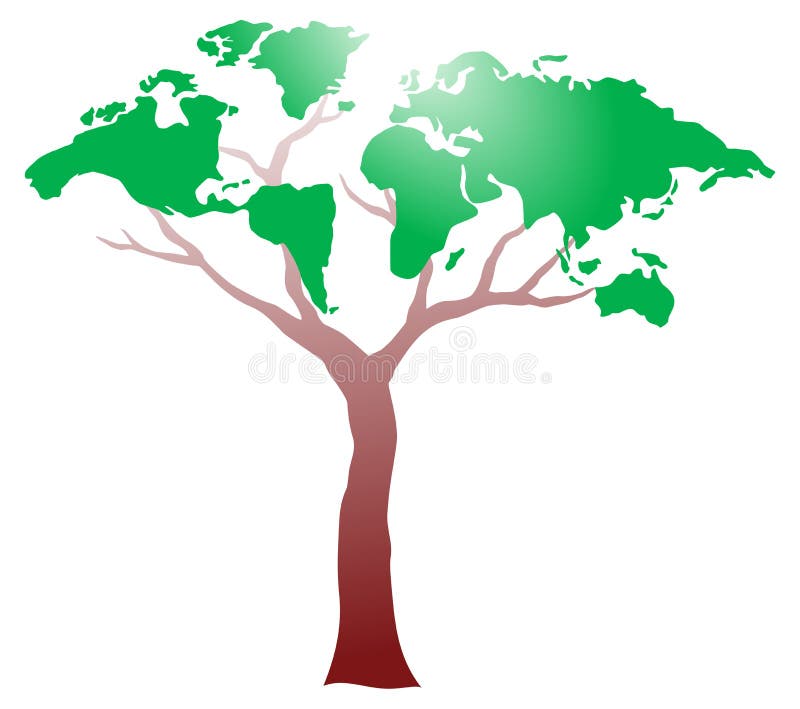 Worldmap auf Baum stock abbildung