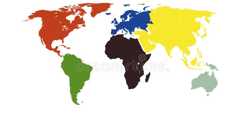 Worldmap Continents In Colors Stock Photography - Image: 8087162