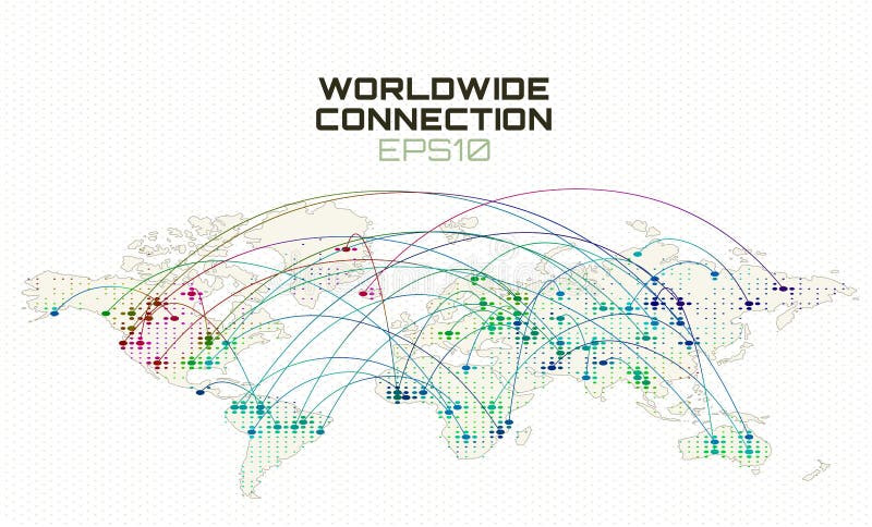 Worldwide internet social communication. Data stream trajectory, cloud computing abstract background. Global network vector illustration