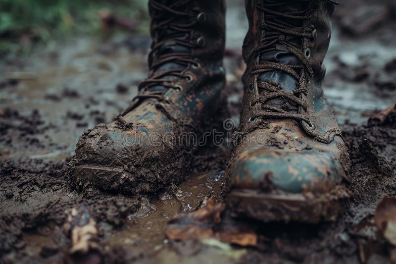 Worn Army boots dirty. Shoe hiking pair. Generate Ai AI generated. Worn Army boots dirty. Shoe hiking pair. Generate Ai AI generated