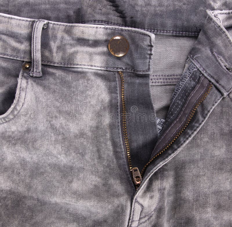 Worn Grey Jeans Isolated, Zipper Open Stock Photo - Image of grey, step ...