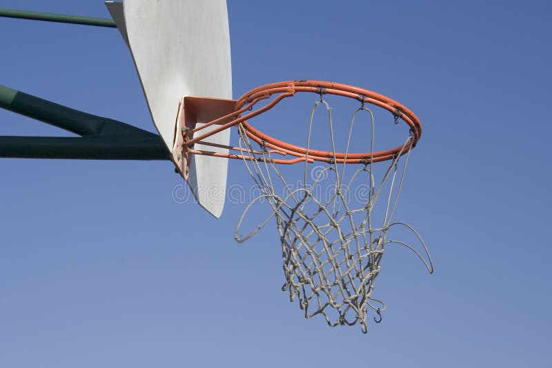 A basketball net that has seen better days from many games of use. A basketball net that has seen better days from many games of use.